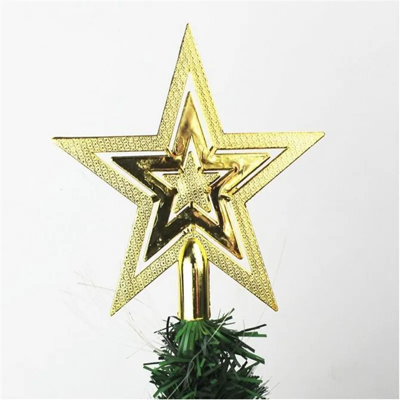 

1PCS 10Cm Christmas Tree Decoration Top Five-Pointed Star Hot Three-Layer Gold-Plated Christmas Tree Ornament Top Party Supplies