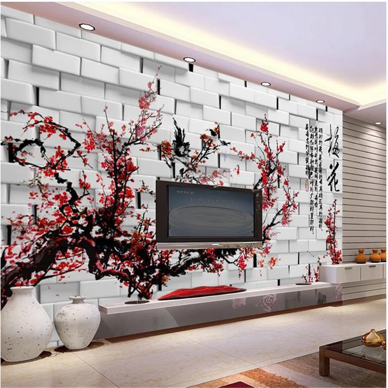 

beibehang 3d stereoscopic wall paper roll Plum flower backdrop murals TV backdrop wallpaper living room bedroom waterfall murals