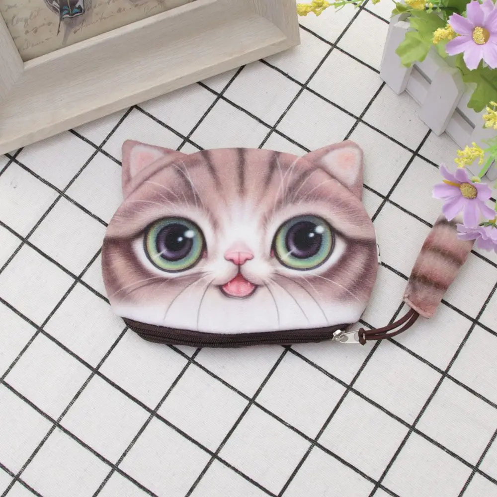 3D Cute Big Eye Cat Animal Face Zipper Coin Case  Pocket Coin Purse Bag Female Child Wallet Purse Makeup Pouch Bag Casual Bag