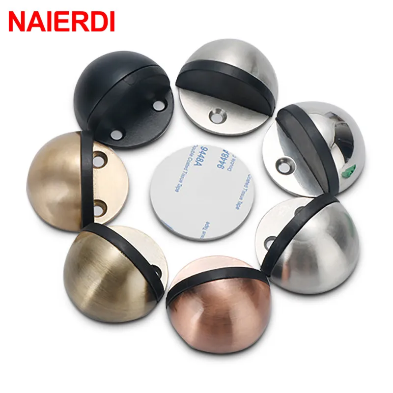 NAIERDI Stainless Steel Rubber Door Stops Non Punching Sticker Hidden Door Holders Catch Floor Mounted Nail-free Door Stop