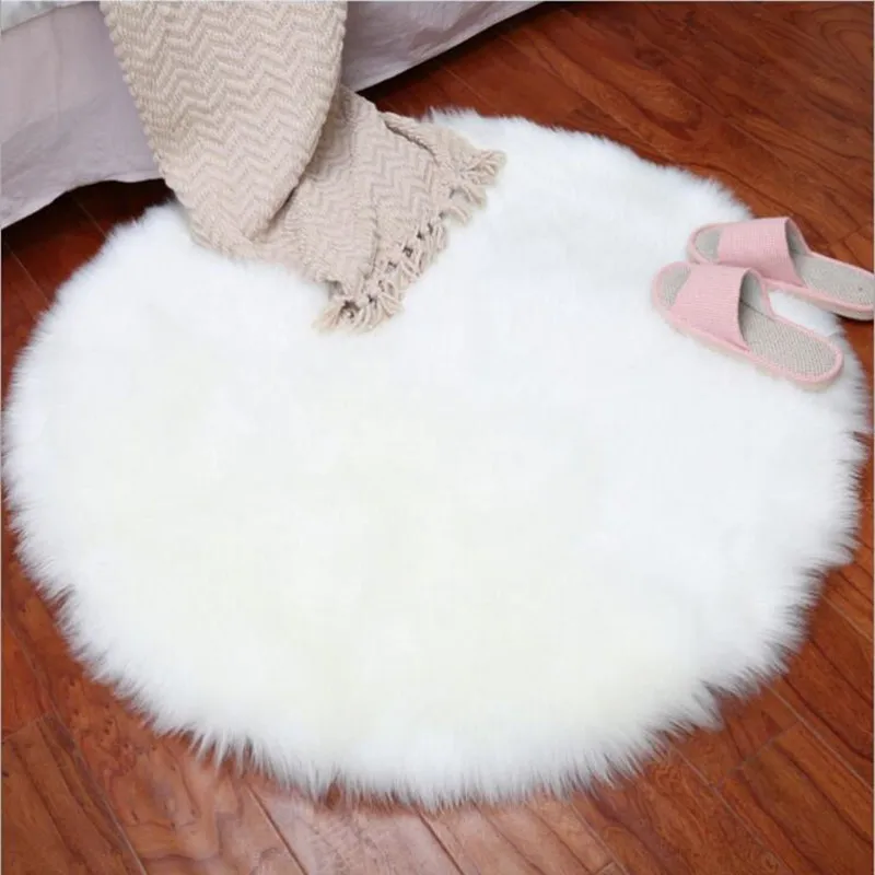 Soft Round Wool Carpet Living Room Coffee Table Cushion Sofa Plush Carpet Bedroom Covered Mattress White Floating Window Mat