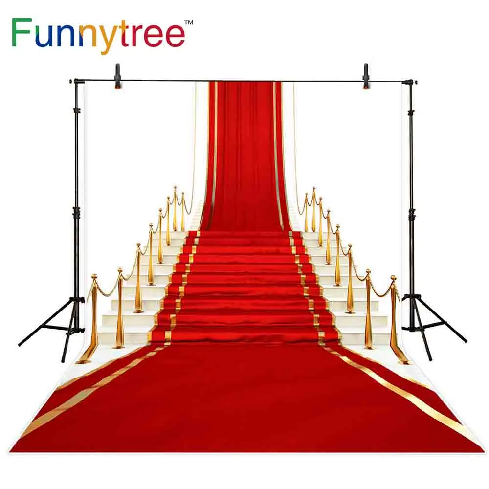 Funnytree Photo background photocall red carpet Steps golden rim elegant Hollywood wedding birthday party photography backdrops