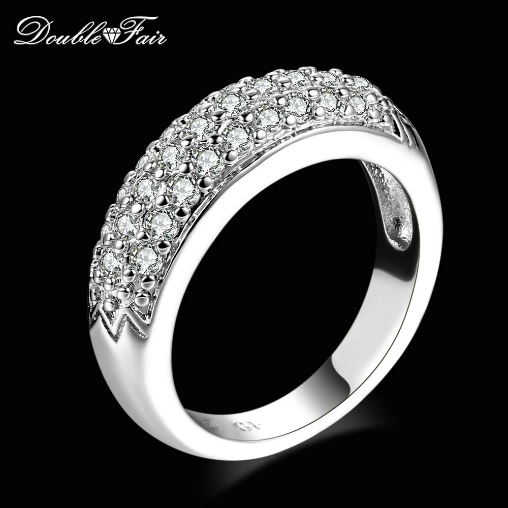 Double Fair Women\'s Engagement Rings Rose Gold Color Crystal Fashion White CZ Stone Wedding Ring Jewelry For Women DFR061