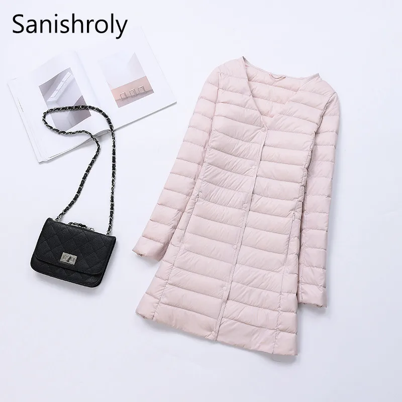 

Sanishroly Two Wears Winter Long Coat Women Ultra Light Down Coat Parka Ladies White Duck Down Jacket Outerwear Plus Size SE388