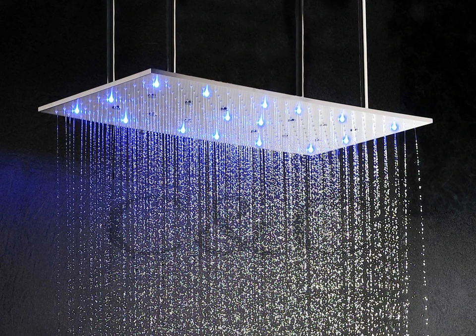 Bathroom Bath & Shower Faucet Set 800X400 mm Atomizing Swash And Rainfall LED 3 Color Temperature Sensitive Shower Head