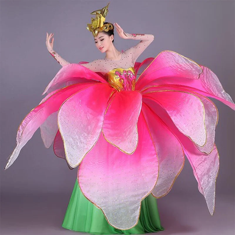 Pink Flowers opening dance big dress set Ballroom dance dresses  Modern dance performance festival carnival paradise outfit