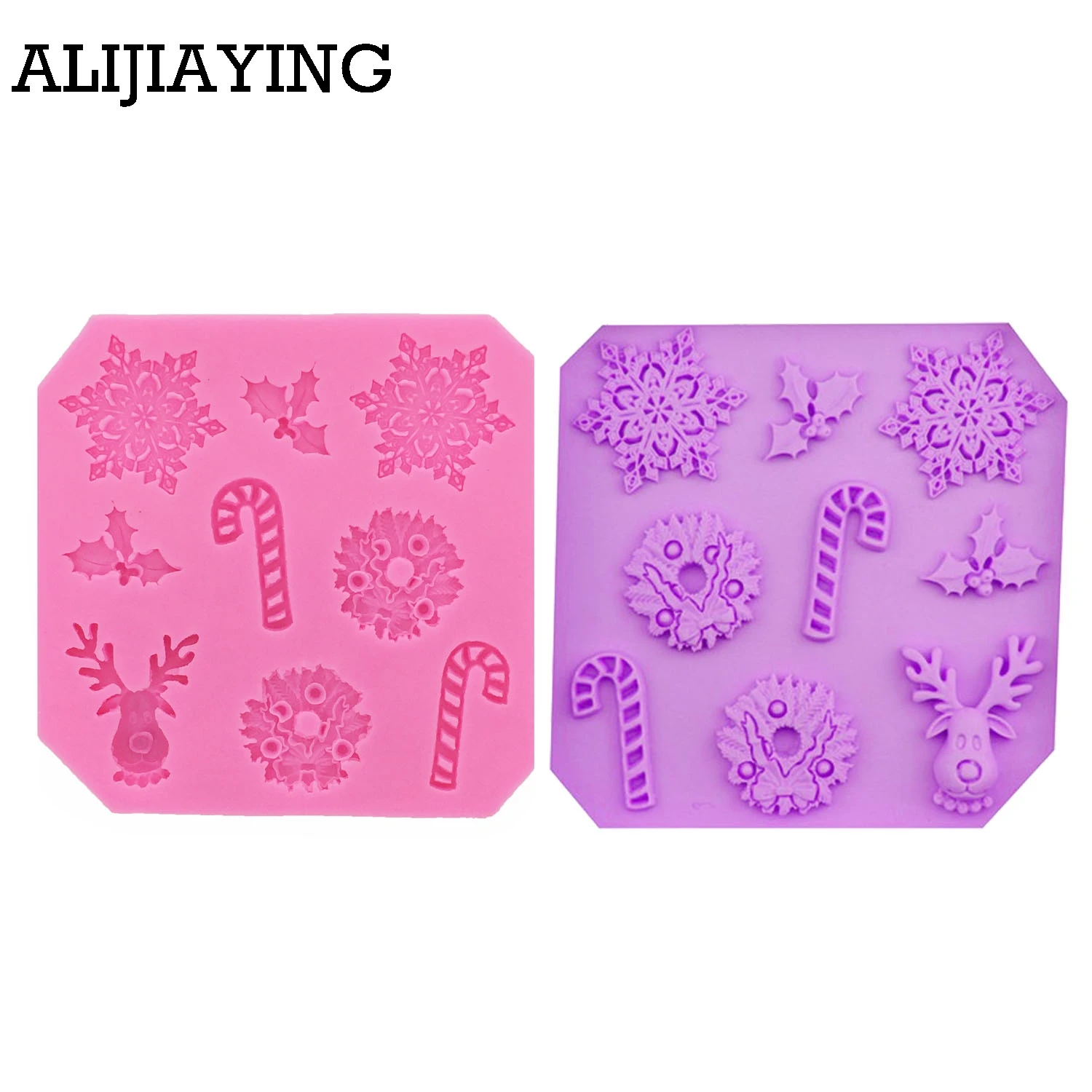 M0585 Snowflake,Chrismas Tree,Wreath,Holly and Berries Christmas Silicone cake mold Candy baking tools