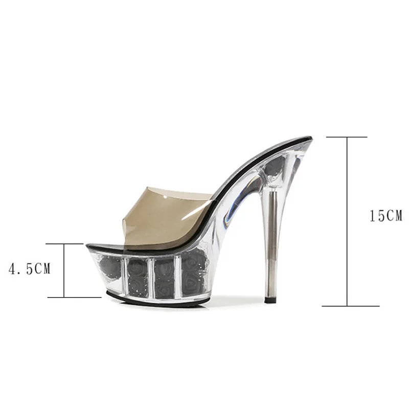 2020 New Flower Platform Sandals Women Thin High Heels Summer Shoes Woman Party Wedding Transparent Crystal Slippers WS0118