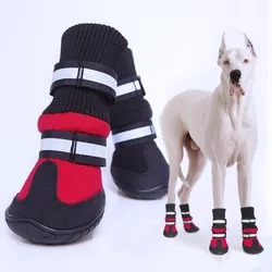 4pcs/set Waterproof Anti-slip Dog Shoes For Large Dogs Winter Shoe For Dog Husky Shoes Dog Paw Protectors Warm Dog Boots Black