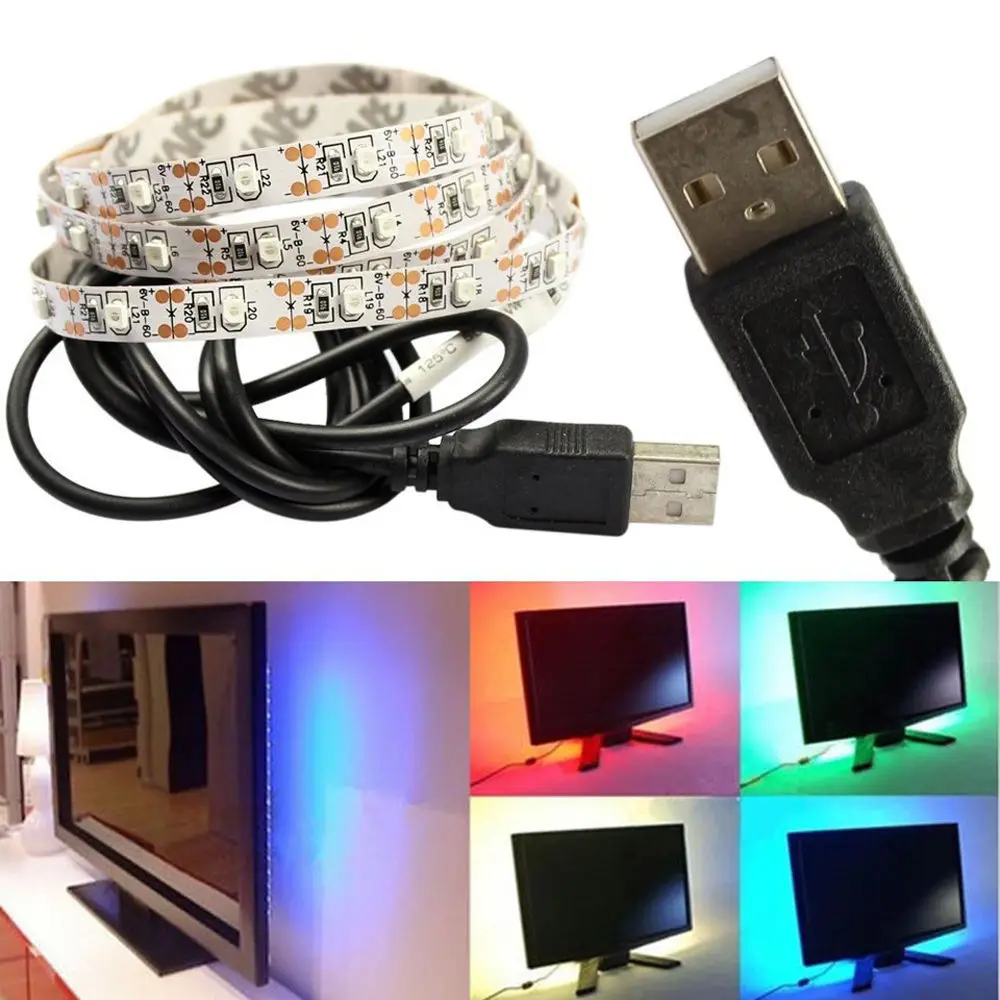 

50cm 1M 2M Fita para tv 5V USB Cable RGB LED Strip light String 3528 SMD Decorative Ribbon lamp Tape For TV Background lighting