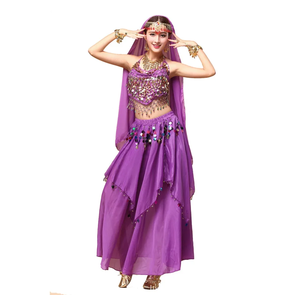 Egyptian Belly Dancer Costume 2pcs Top&Skirt Ropa Danza Del Vientre 7colors Bollywood Dancewear Indian Skirt Suit Dance Costumes