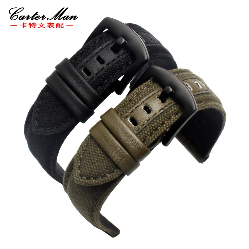 canvas watchband for Timex SEIKO jeep 20mm 22mm 24mm black khaki army green nylon strap with folding buckle wristband bracelet