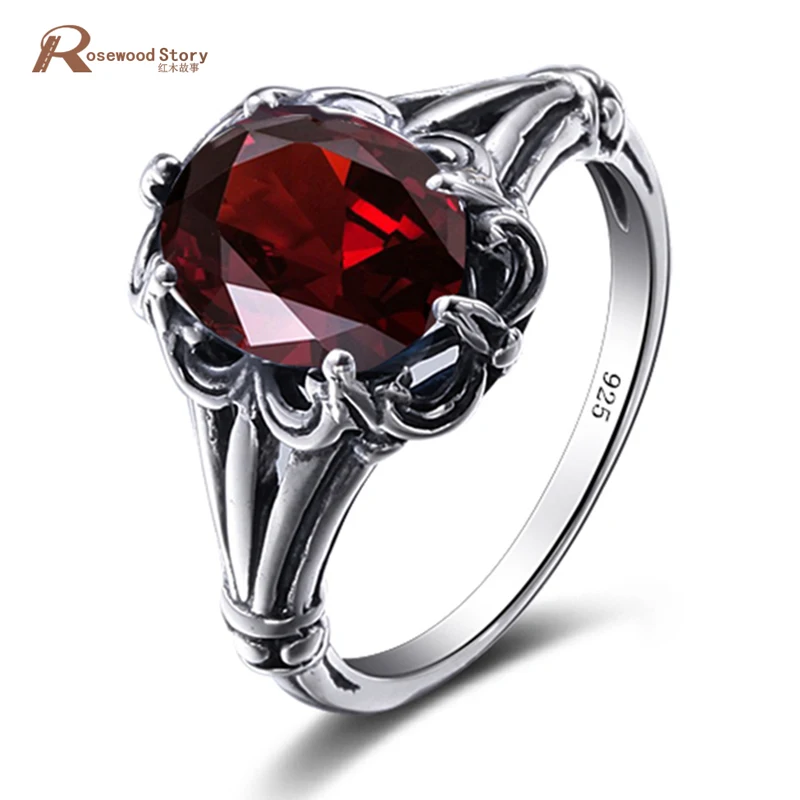 New Vintage Wedding Rings For Woman Fashion Brand Jewelry Garnet Rhinestone Soild 925 Sterling Silver Crystal Rings Accessories