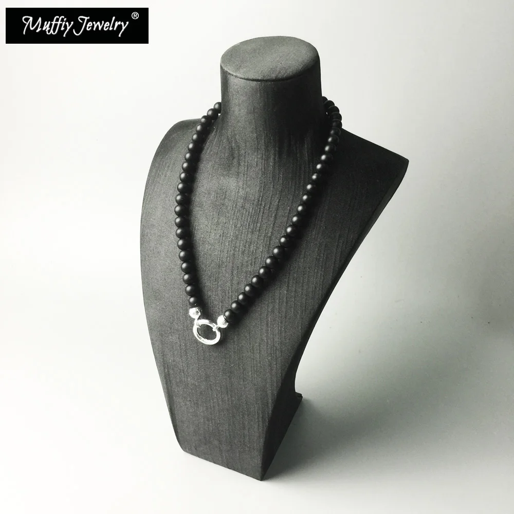 Beads Necklace Obsidian Pendant Carrier,Europe Trendy European Fashion Gift Jewelry in 925 Sterling Silver For Men Women