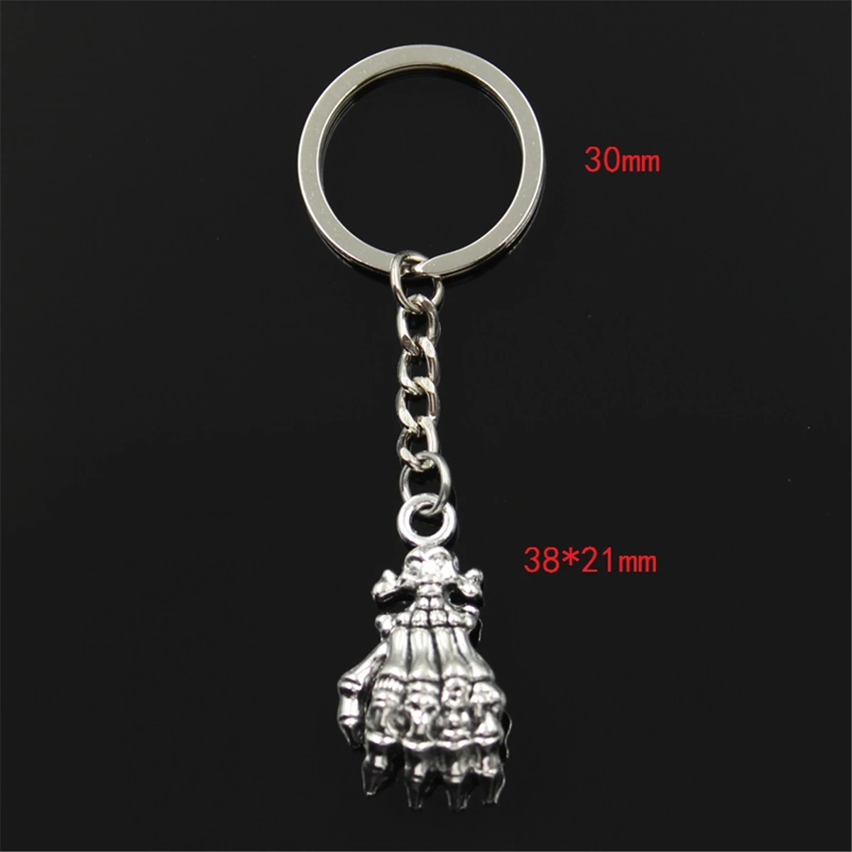New Fashion Men 30mm Keychain DIY Metal Holder Chain Vintage Skeleton Hand 38x21mm Silver Color Pendant Gift