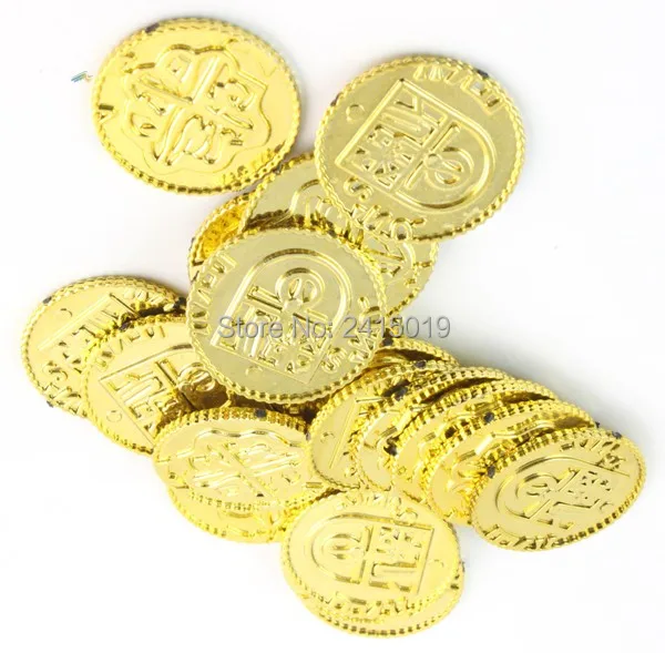 Wholesale Cool 1000pc plastic Spanish pirate treasure gold coins props toys for Birthday party favors cosplay kids hours fun