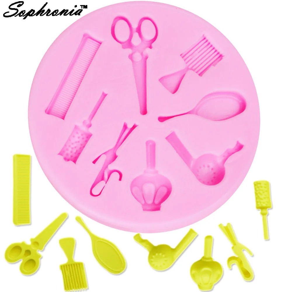 M216 Hairdressing tool, Makeup Mirror, Comb, Hair Dryer Silicone Mold,Sugar Chocolate Cake Decoration Tool Candy Gumpaste Moulds