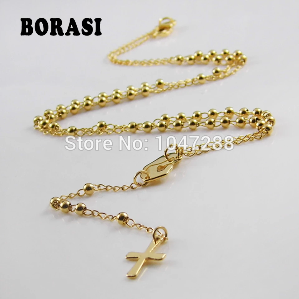 Fashion Women Jewelry Rosary Necklaces Pendants Titanium Steel Fine Jewelry Lobster Clasp Gold Cross Necklace