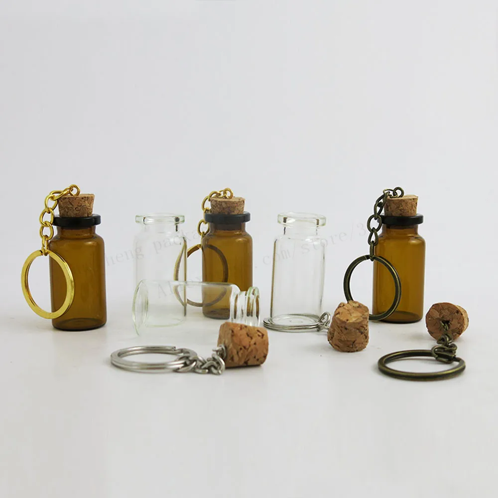 500 X 10ML 8M 7ML 6ML 5ML Empty Mini AmberGlass Bottles Key Chain Pendants Small Wishing Cork Vial Arts Jars For Bracelets Gifts