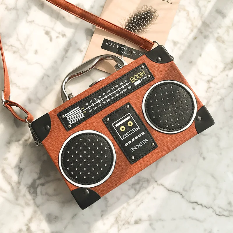 Retro radio scatola di stile dell\'unità di elaborazione borsa delle signore di cuoio del sacchetto di spalla della catena della borsa crossbody