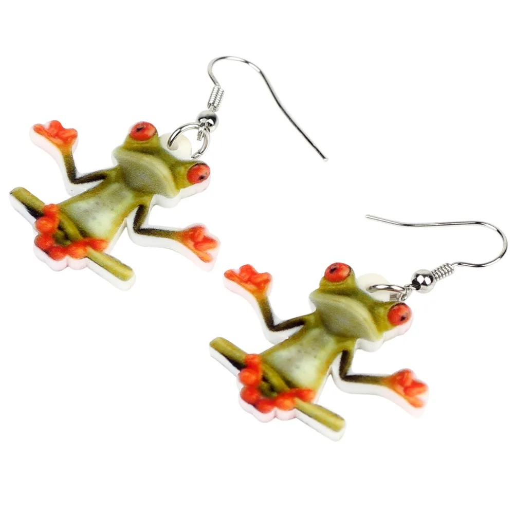 Bonsny Acrylic Cute Meditation Frog Earrings Dangle Drop Cartoon Animal Jewelry For Women Girls Teens Gift Wholesale Accessories