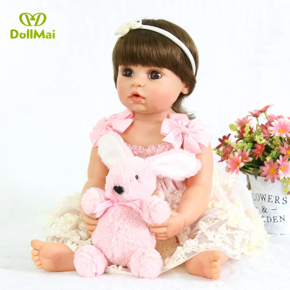 

Bebe reborn 56cm full vinyl silicone reborn baby dolls lovely princess toddler girl new born alive baby doll for children gift