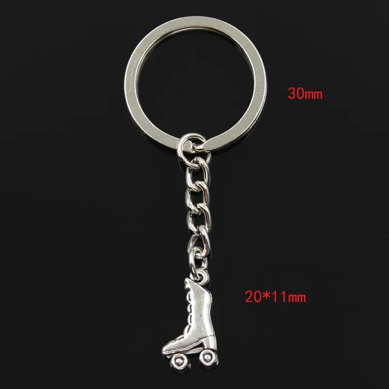 Fashion 30mm Key Ring Metal Key Chain Keychain Jewelry Antique Bronze Silver Color Plated Roller Skates Shoes 20x11mm Pendant