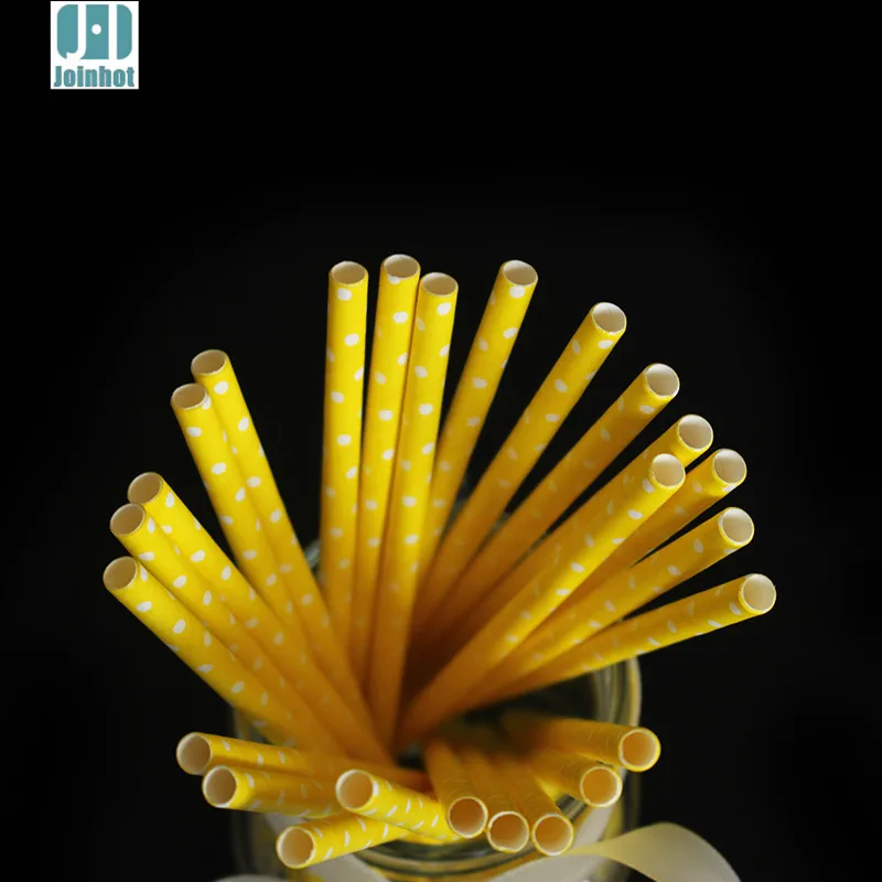 25pcs/lot Polka Dot yellow creative drinking straw paper drinking tubes Decorations For Wedding