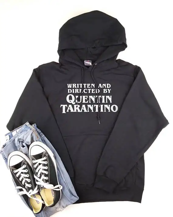 Written and directed Hoodies Quentin Tarantino Sweatshirt Black Cotton Tops Tumblr Letter Tarantino Hoodies Unisex Pullover