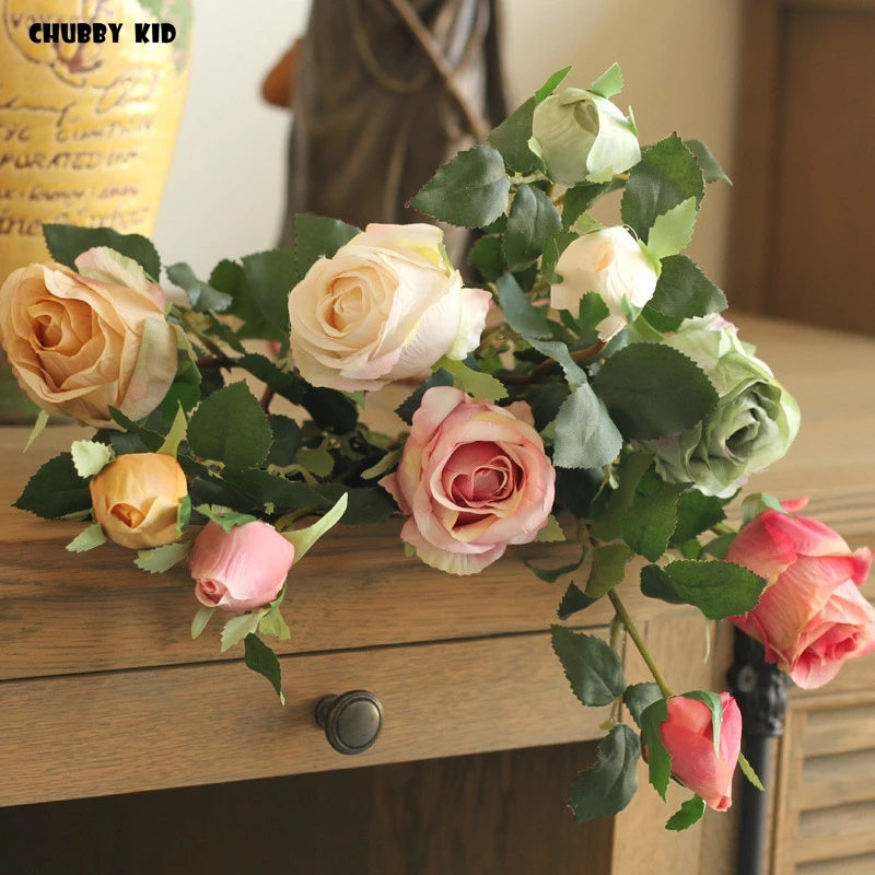 12pcs / lot ! wholesale nice artificial silk flowers rose wedding flower decorative roses fake flower 2 heads rose Rosa