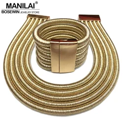 MANILAI Hot Boho collare collana Set di gioielli moda magnetismo pulsante multistrato girocollo collane bracciali Set donna Bijoux