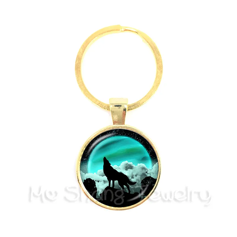 2018 Fashion Howling Wolf Keychain Full Moon and Animal Keyring 25mm Round Jewelry Glass Keyholder Gifts For Men