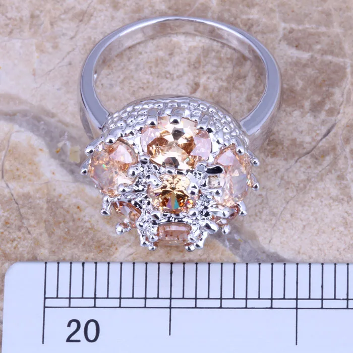 Tantalizing Brown Morganite Silver Plated  Women\'s Jewelry Ring Size 6 / 7 / 8 / 9 R0561