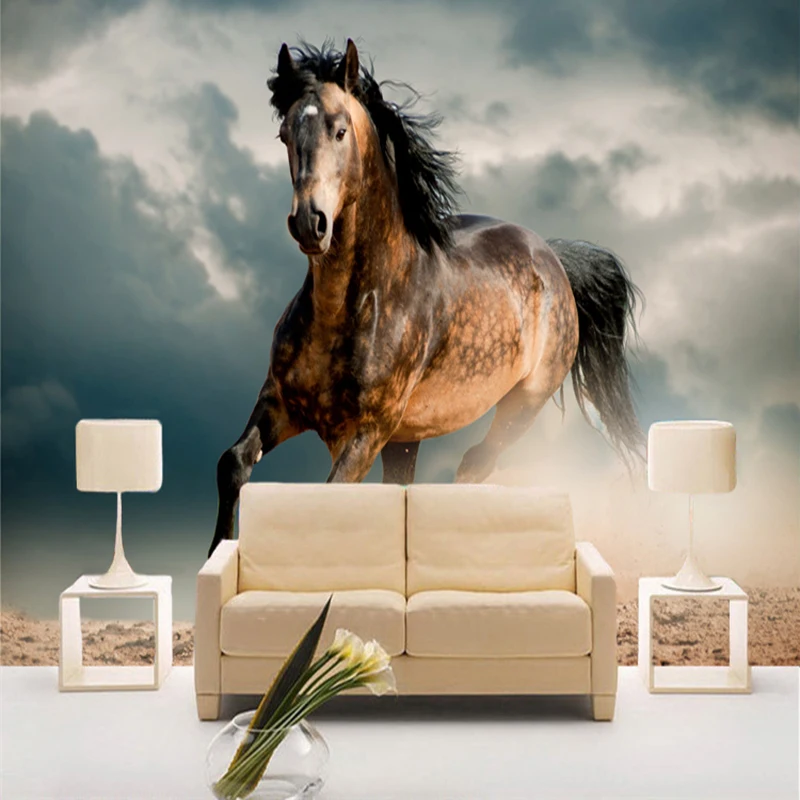 Running Horse 3D Stereo Animal Wallpaper Living Room TV Sofa Backdrop Wall Mural Classic 3D Non-Woven Moisture-Proof Wall Papers