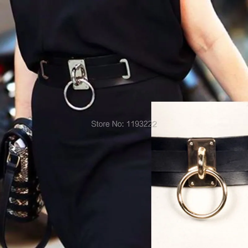 Cool Punk Gothic 100% Handmade Oversized Big O-Round Silver Golden Metal Leather Women Harness Waist Belt Body Straps