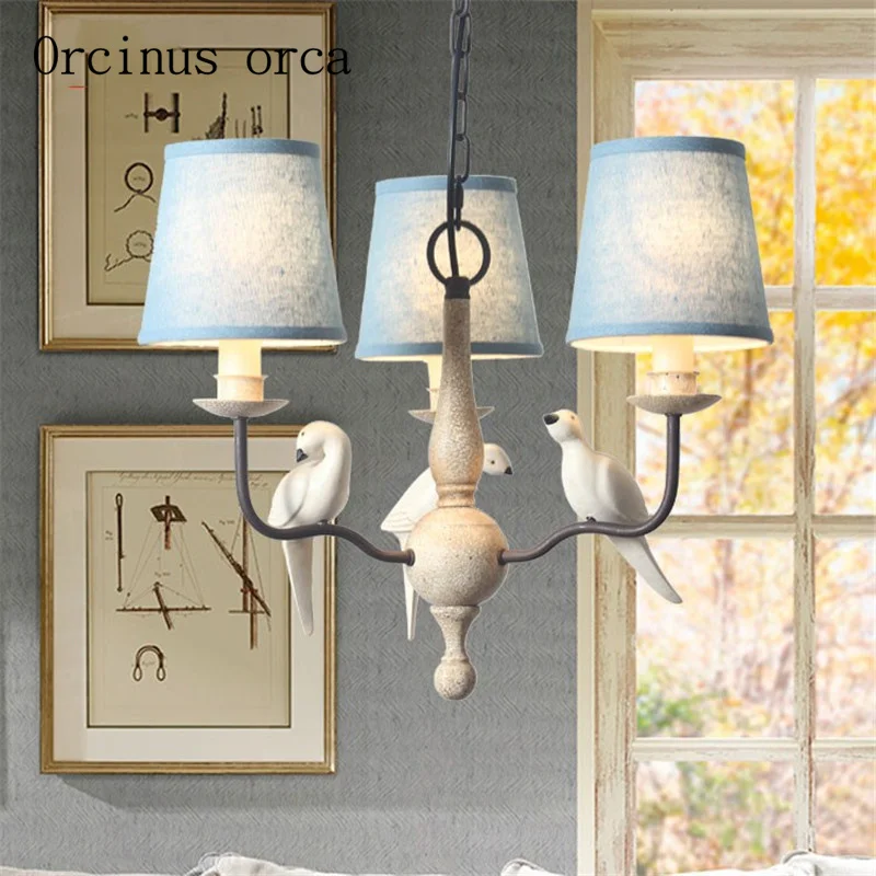 Nordic retro American bird resin chandelier living room bedroom dining room personalized linen iron Chandelier free shipping