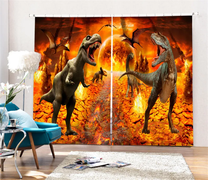 3D Window Curtain Dinosaur print Luxury Blackout For Living Room kids Bedroom Drapes Cortinas Rideaux Customized size pillowcase