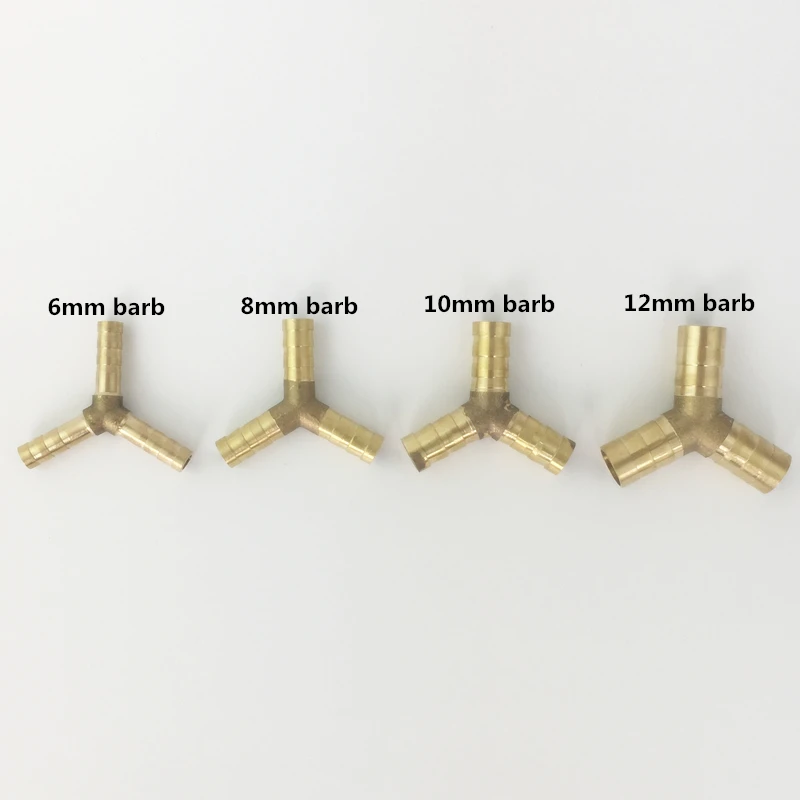 Forma a Y 3 Vie Hose Barb 6 millimetri 8 millimetri 10 millimetri 12 millimetri In Ottone Rame Spinato Connettori Giunto Accoppiatore