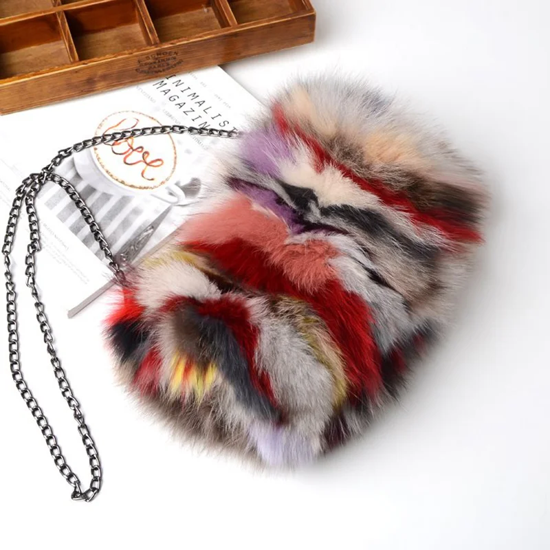 Fashion Designer Real Fox Fur Women Messenger Bag Winter New Women Chain Shoulder Bag Luxury Fur Handbag Warm Plush Handbag