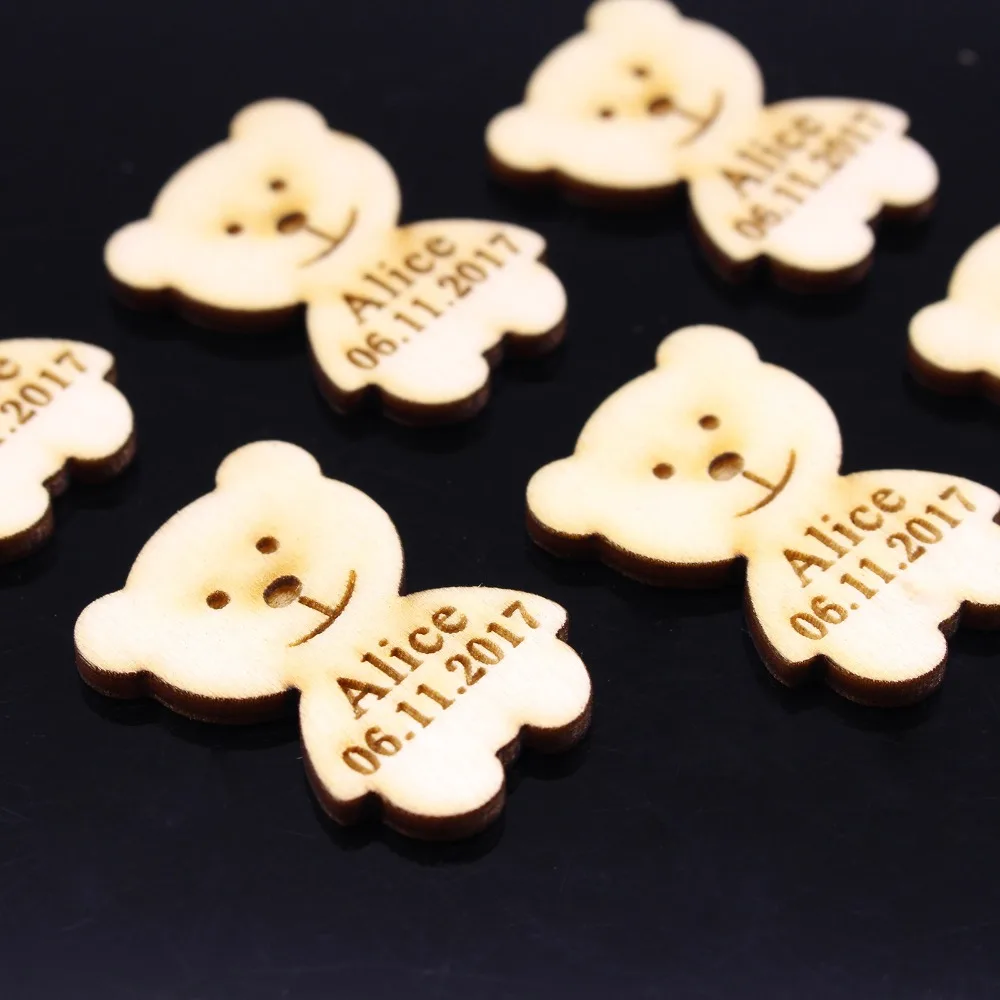 50 Pcs Wooden Bear Baby Shower Chocolate Banner Personalized Name On Bear Favors Wood Tag For Your Baby's Baptism