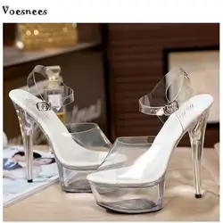 Women Shoes Female Model T Station Catwalk Sexy Crystal Transparent Shoes 15CM High Heels Waterproof Head Fish Head Sandals