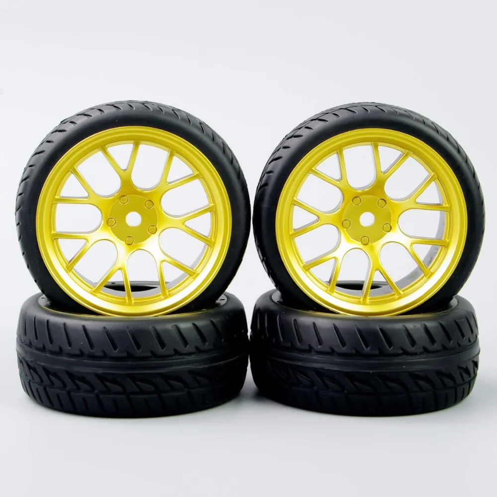 DHG+PP0150 4Pcs/Set 1:10 Scale Tires and Wheel Rims with 12mm Hex fit On-Road RC Car Accessories