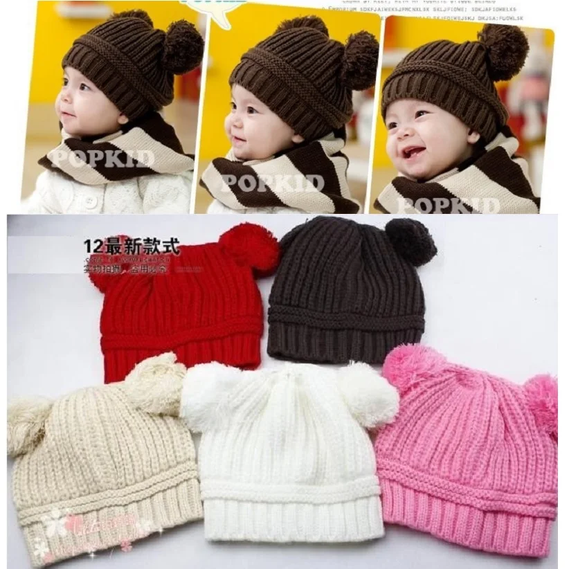 Solid Crochet Baby Caps Kids Beanies Skull Children Berets Bonnet Knitted Boys Cap Winter Warm Bomber Hats Infant Cap