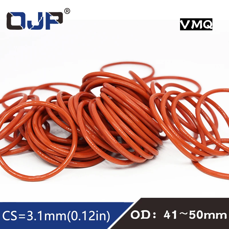 5 Cái/lốc Đỏ Vòng Silicon Dẻo Silicone/VMQ O Ring 3.1Mm Độ Dày OD 41/42/43/45/48/50Mm Cao Su Chữ Ô Cói Gioăng Nhẫn Máy Giặt