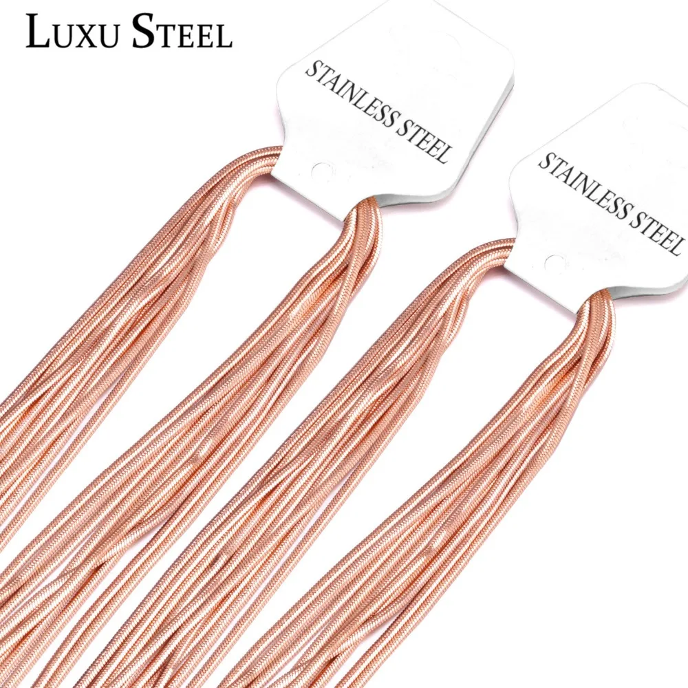 LUXUSTEEL 10pcs/Lots Stainless Steel Chain Necklaces Rose Gold Color Black 18inch to 24inch Tabular Snake Wholesale Necklace