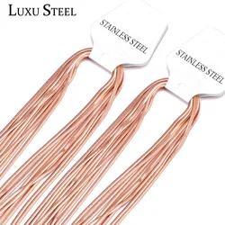 LUXUSTEEL 10pcs/Lots Stainless Steel Chain Necklaces Rose Golden Color Black 18inch to 24inch Tabular Snake Wholesale Necklace