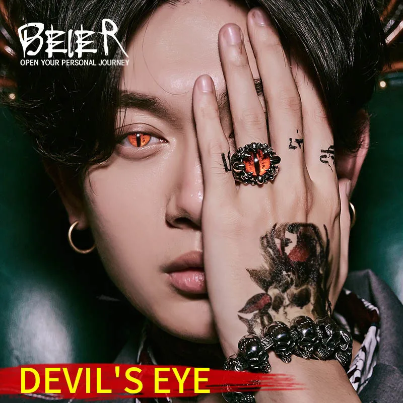 BEIER Punk Rock Claw with three Zircon stone evil eyeball CZ ring men anniversary Biker Skull  jewelry christmas Gift BR8-479