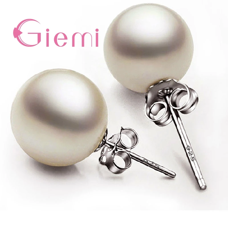 Freshwater Pearl Ball Stud Earrings for Women Girls  2 Colors Option Shining 925 Silver Brincos Ear Accessories Jewelry