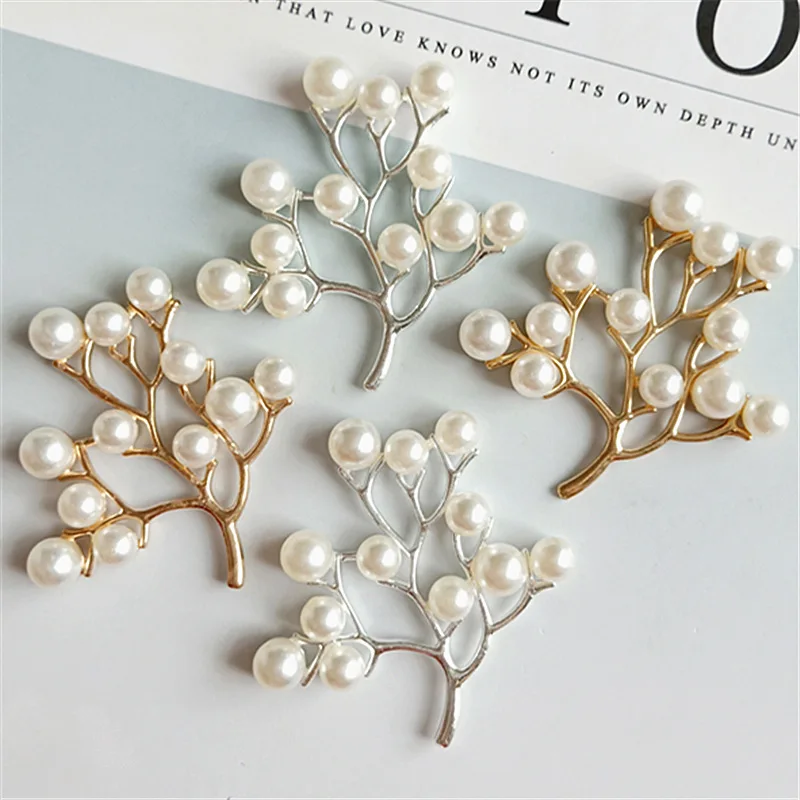 10 Pcs/Lot Alloy Creative Gold Pearls Leaf Pendant Buttons Ornaments Jewelry Earrings Choker Hair DIY Jewelry Accessories