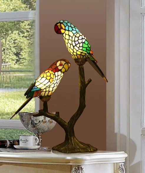 light ornaments parrot table lamp Color glass lamp American retro crafts wedding gifts lighting desk lamps reading  ZA9261137